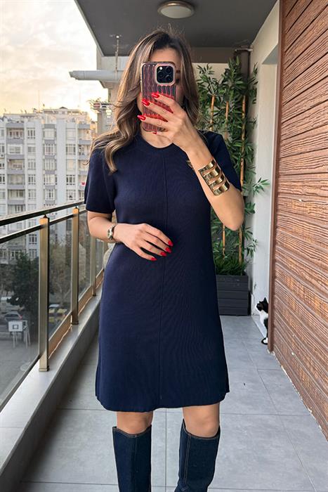 Haley Yarım Kol Triko Elbise - Lacivert