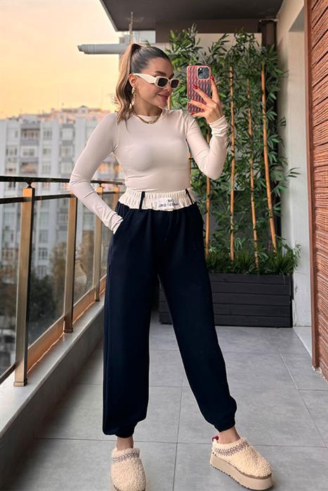 Happıest Beli Lastikli Havuç Pantolon - Lacivert