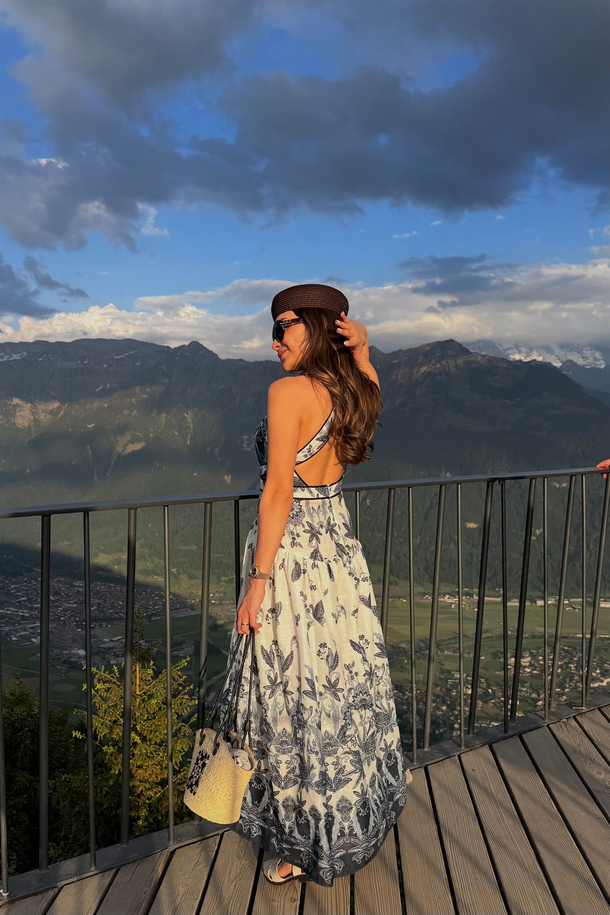 Harder Kulm Mavi Desenli Romantik Elbise