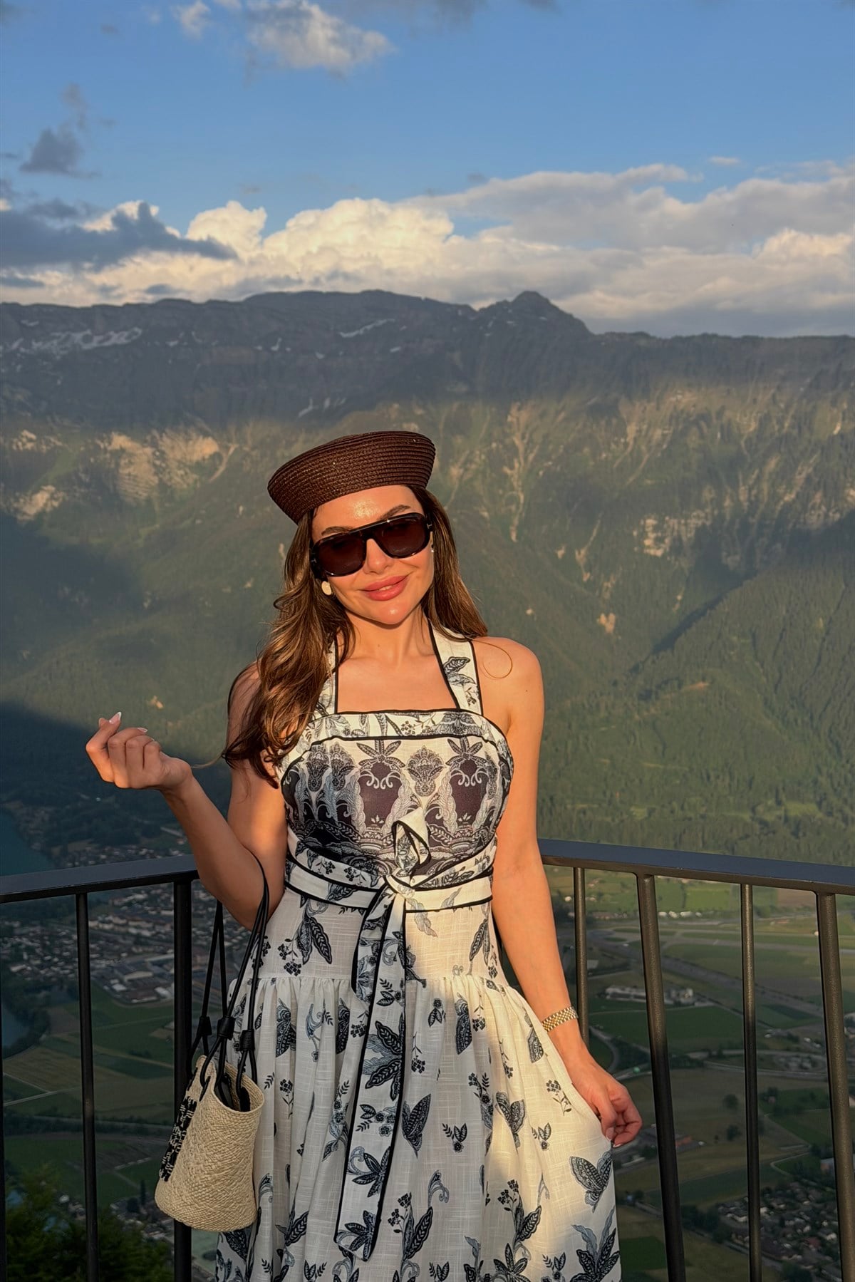 Harder Kulm Mavi Desenli Romantik Elbise
