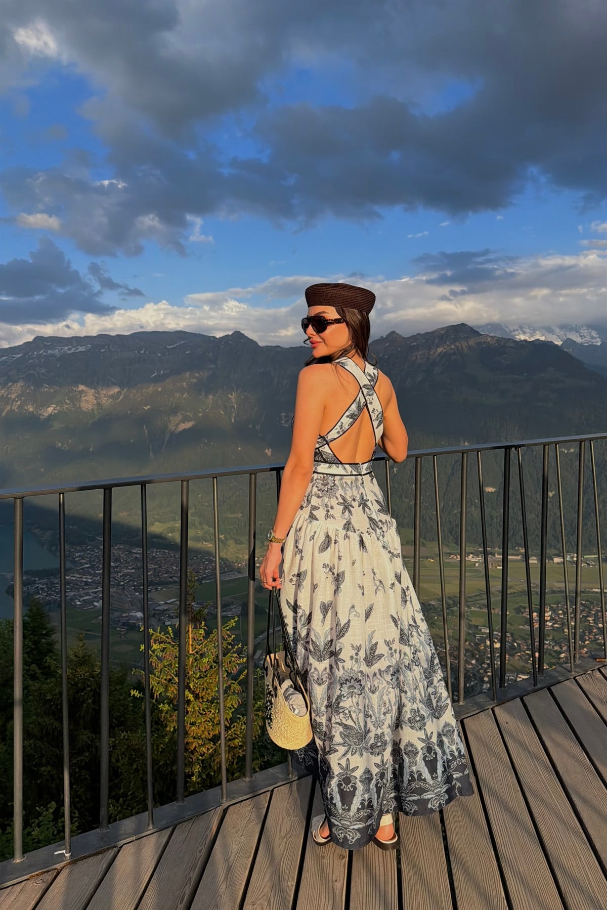 Harder Kulm Mavi Desenli Romantik Elbise