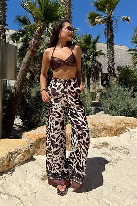 Hardy Su Yollu Kahve Desen Saten Pantolon