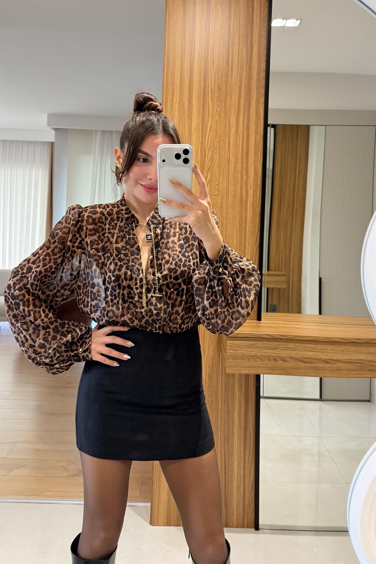 Harley Leopar Şifon Gömlek 