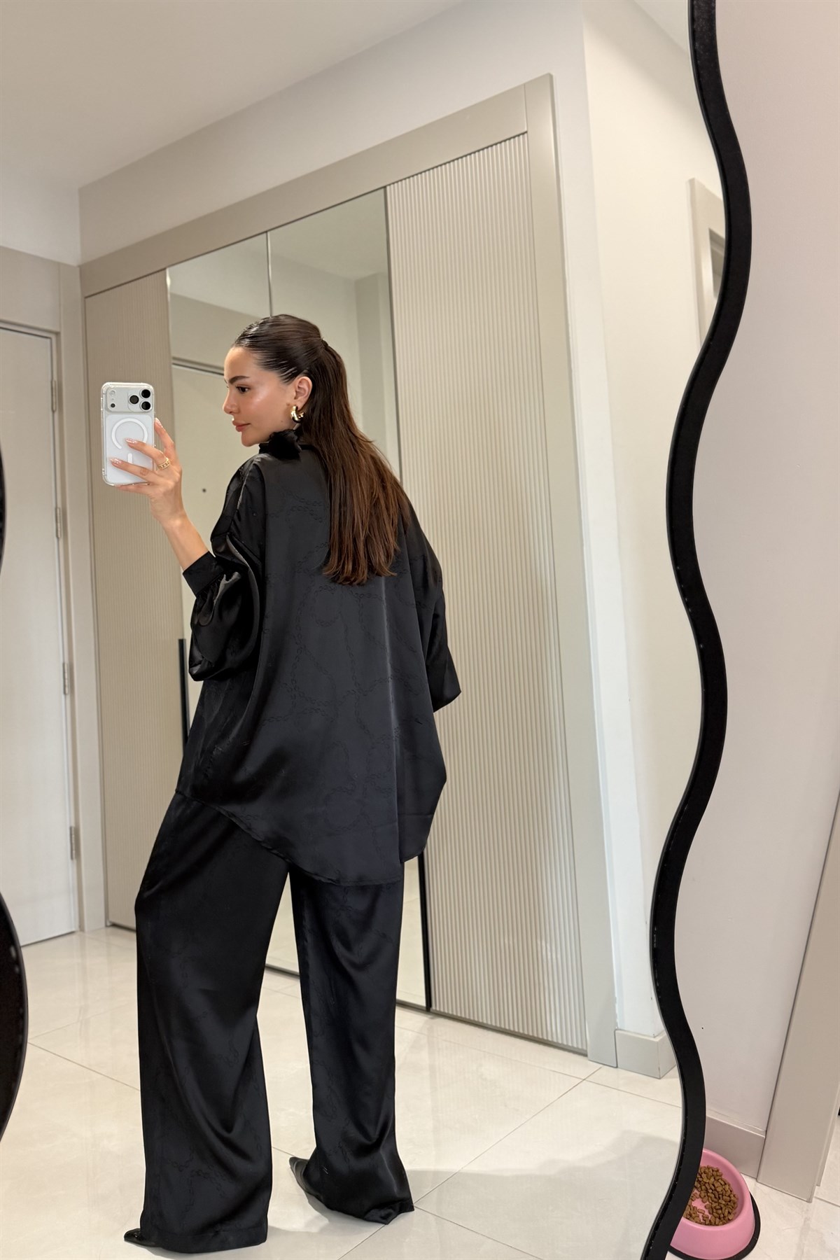 Harmony Siyah Mozaik Jakarlı Fularlı Şık Takım