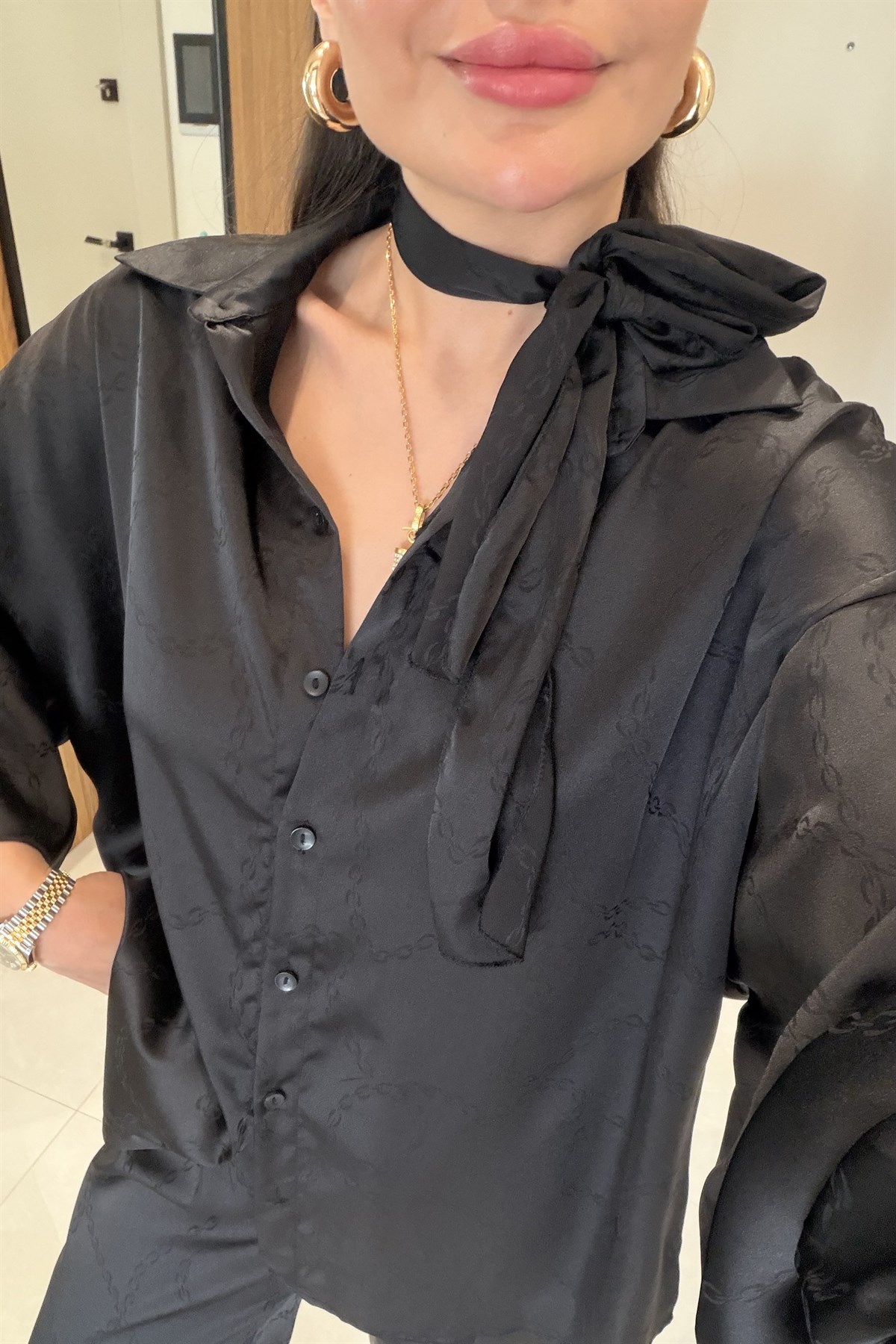 Harmony Siyah Mozaik Jakarlı Fularlı Şık Takım