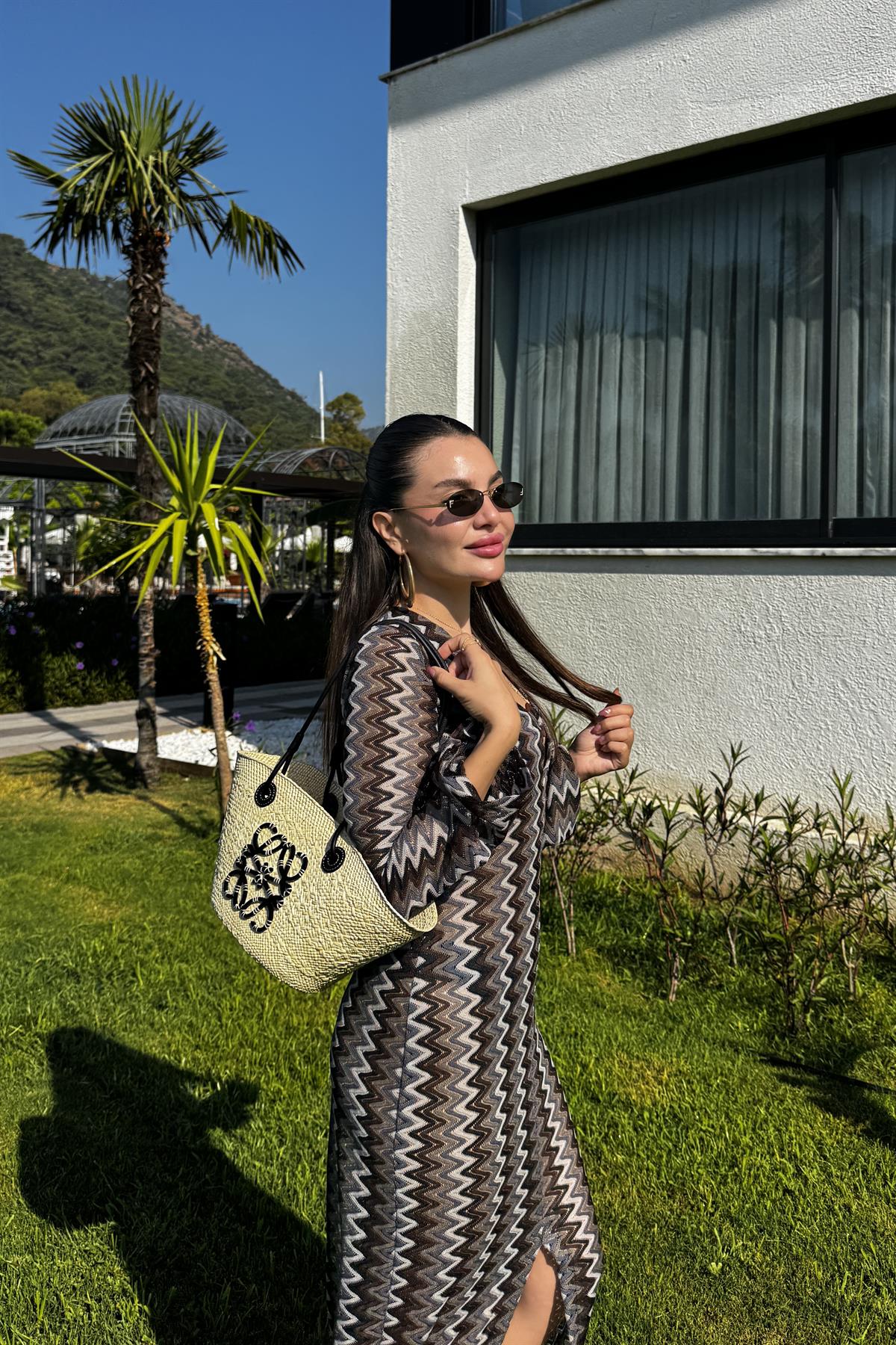 Harvest Zikzak Desen Örme Plaj Elbise