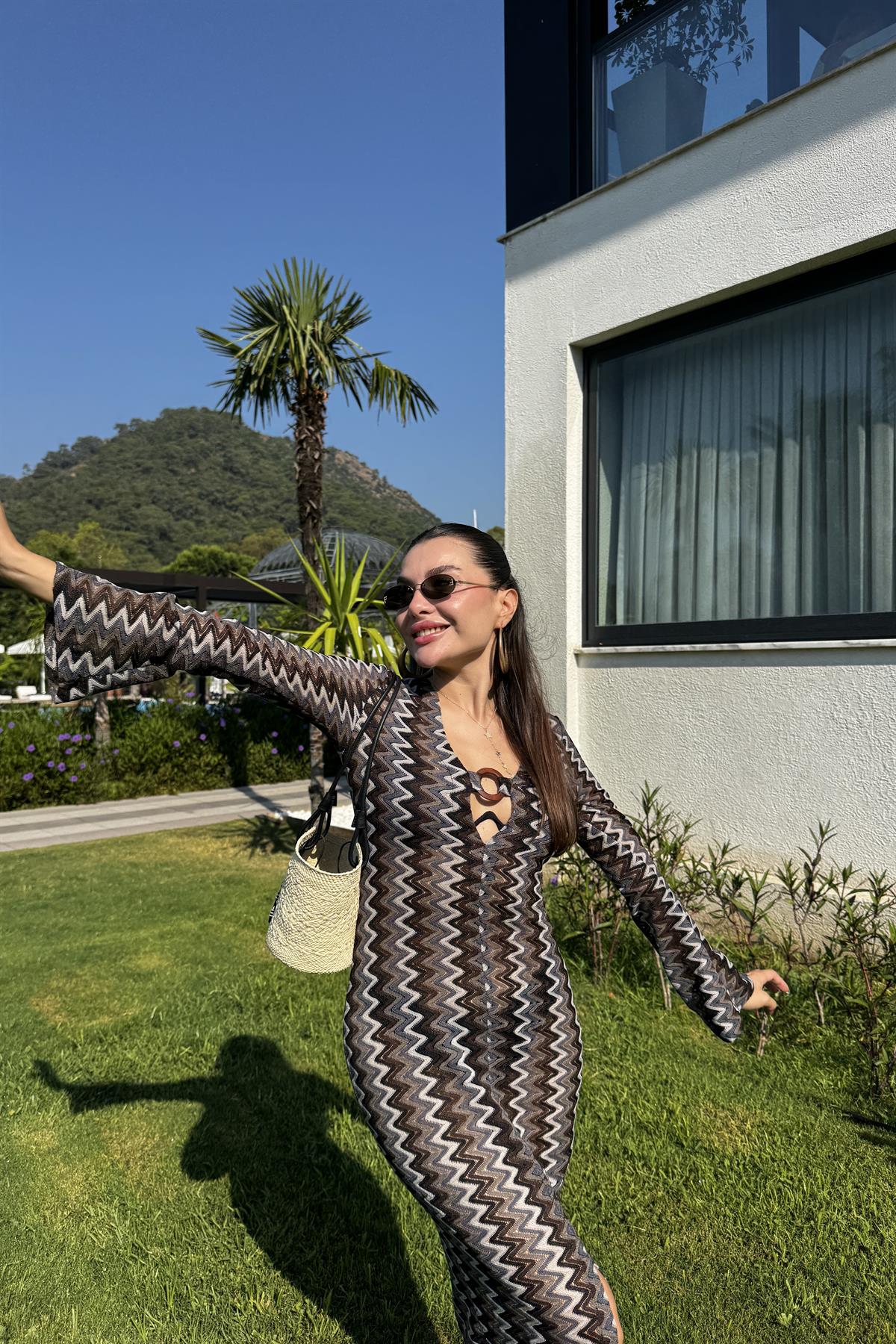 Harvest Zikzak Desen Örme Plaj Elbise