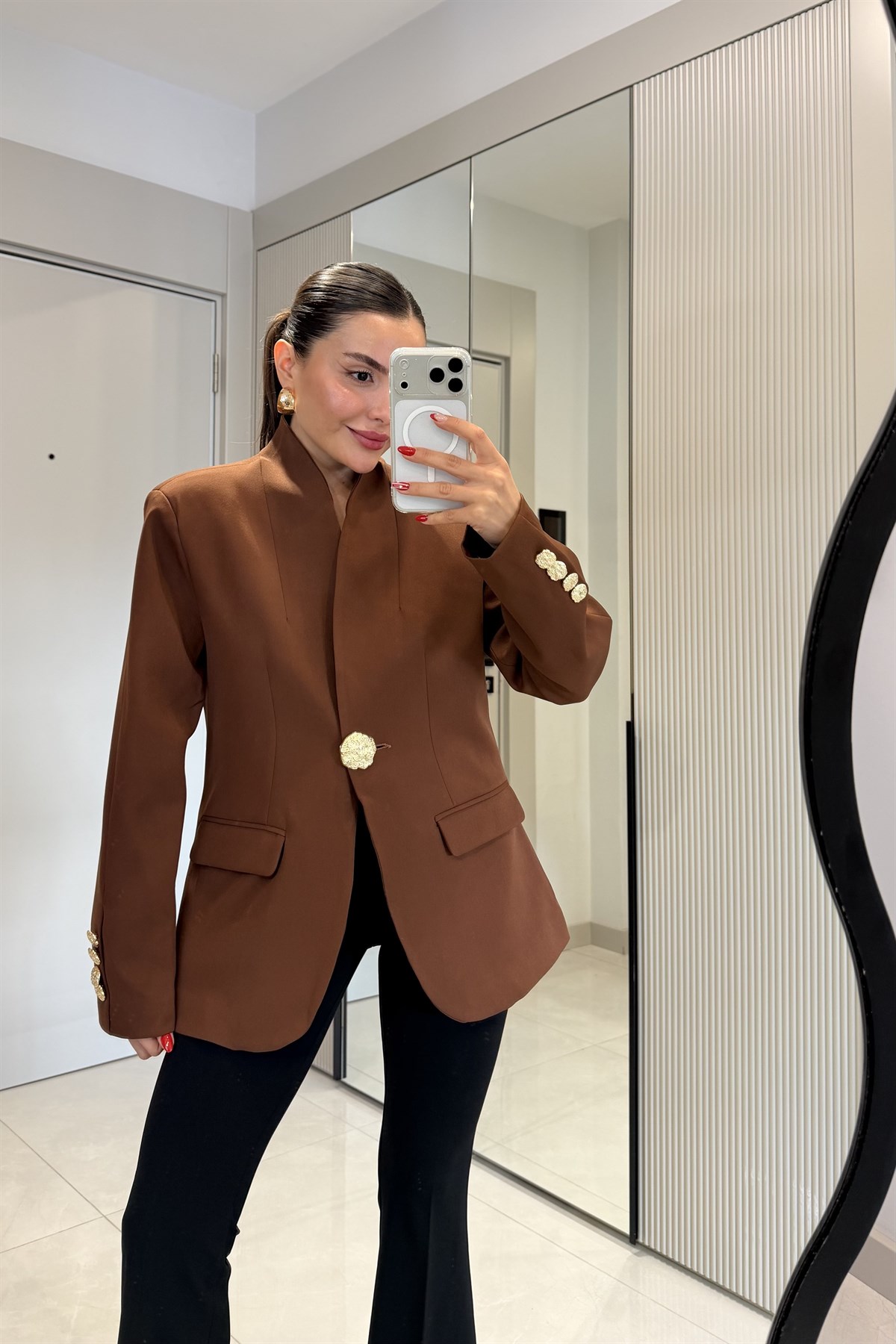 Harward Acı Kahve Gold Düğmeli Blazer Ceket