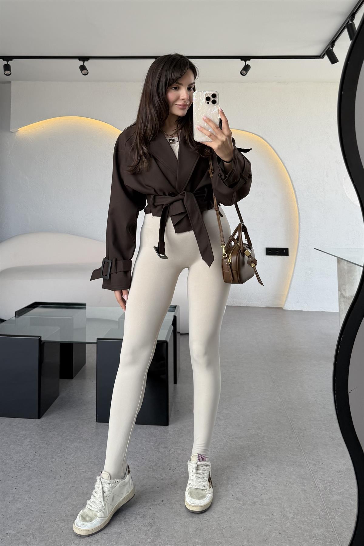 Harward Acı Kahve Mini Kuşaklı Trenç 