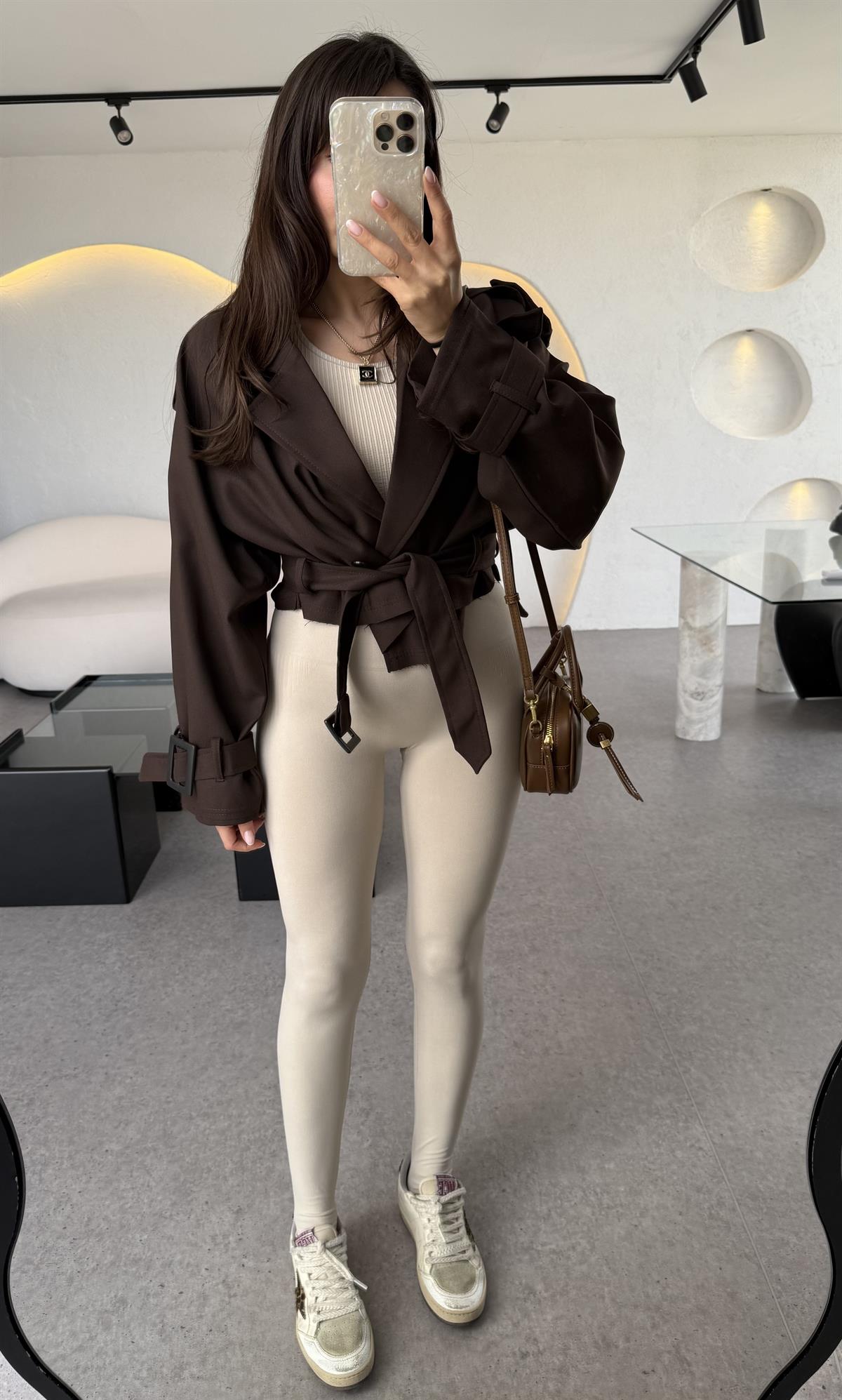 Harward Acı Kahve Mini Kuşaklı Trenç 