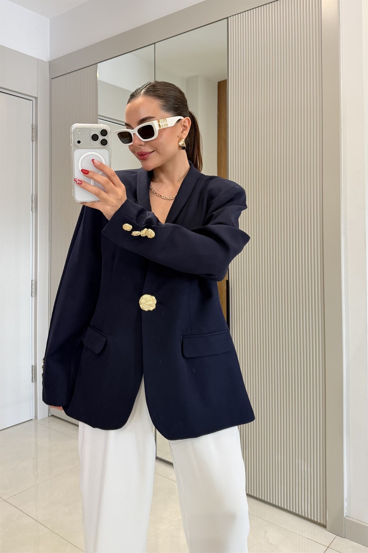 Harward Lacivert Gold Düğmeli Blazer Ceket