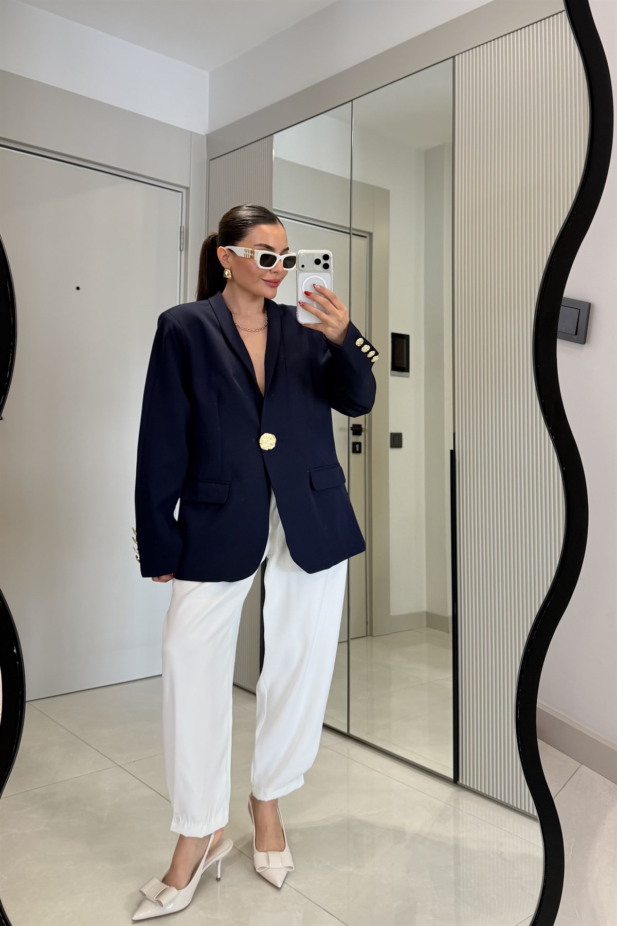 Harward Lacivert Gold Düğmeli Blazer Ceket