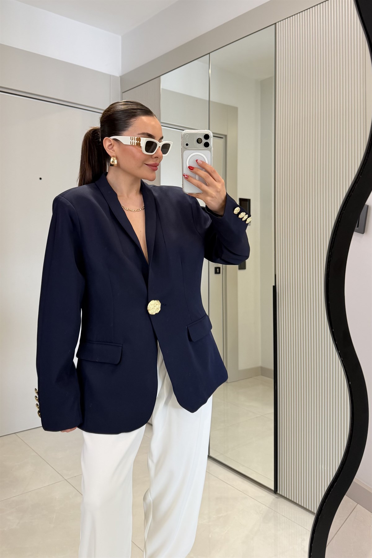Harward Lacivert Gold Düğmeli Blazer Ceket