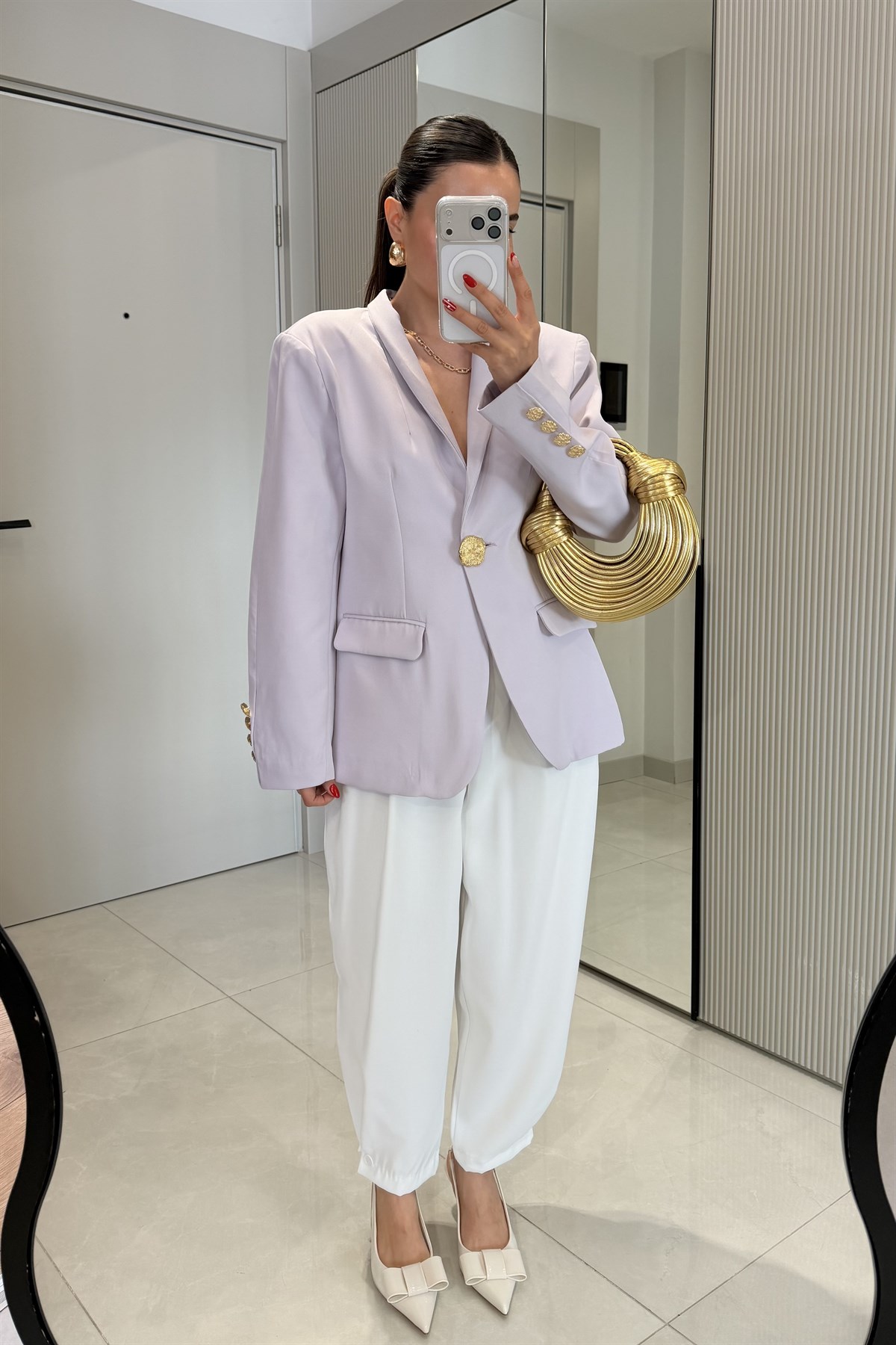 Harward Lila Gold Düğmeli Blazer Ceket