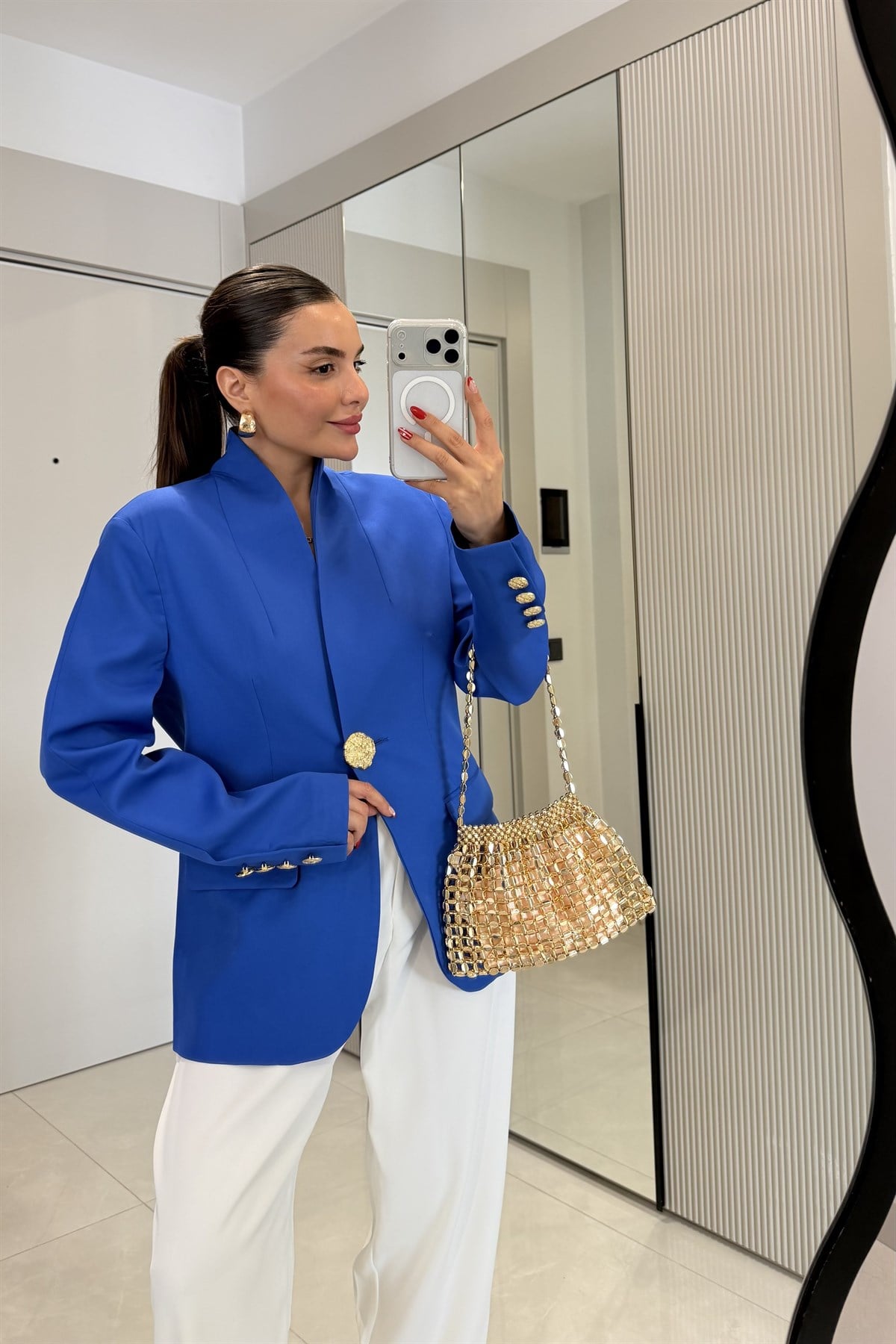 Harward Mavi Gold Düğmeli Blazer Ceket