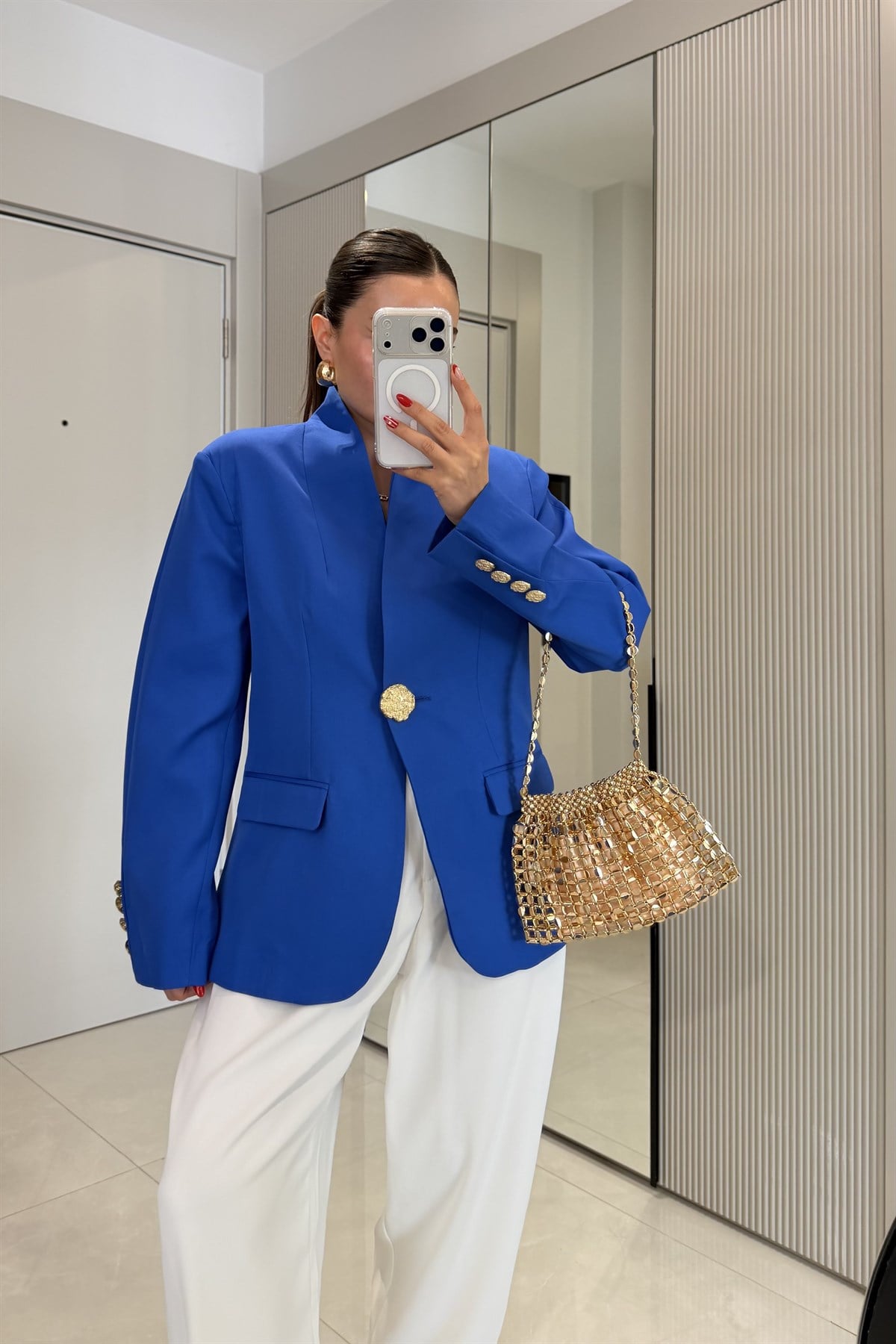 Harward Mavi Gold Düğmeli Blazer Ceket