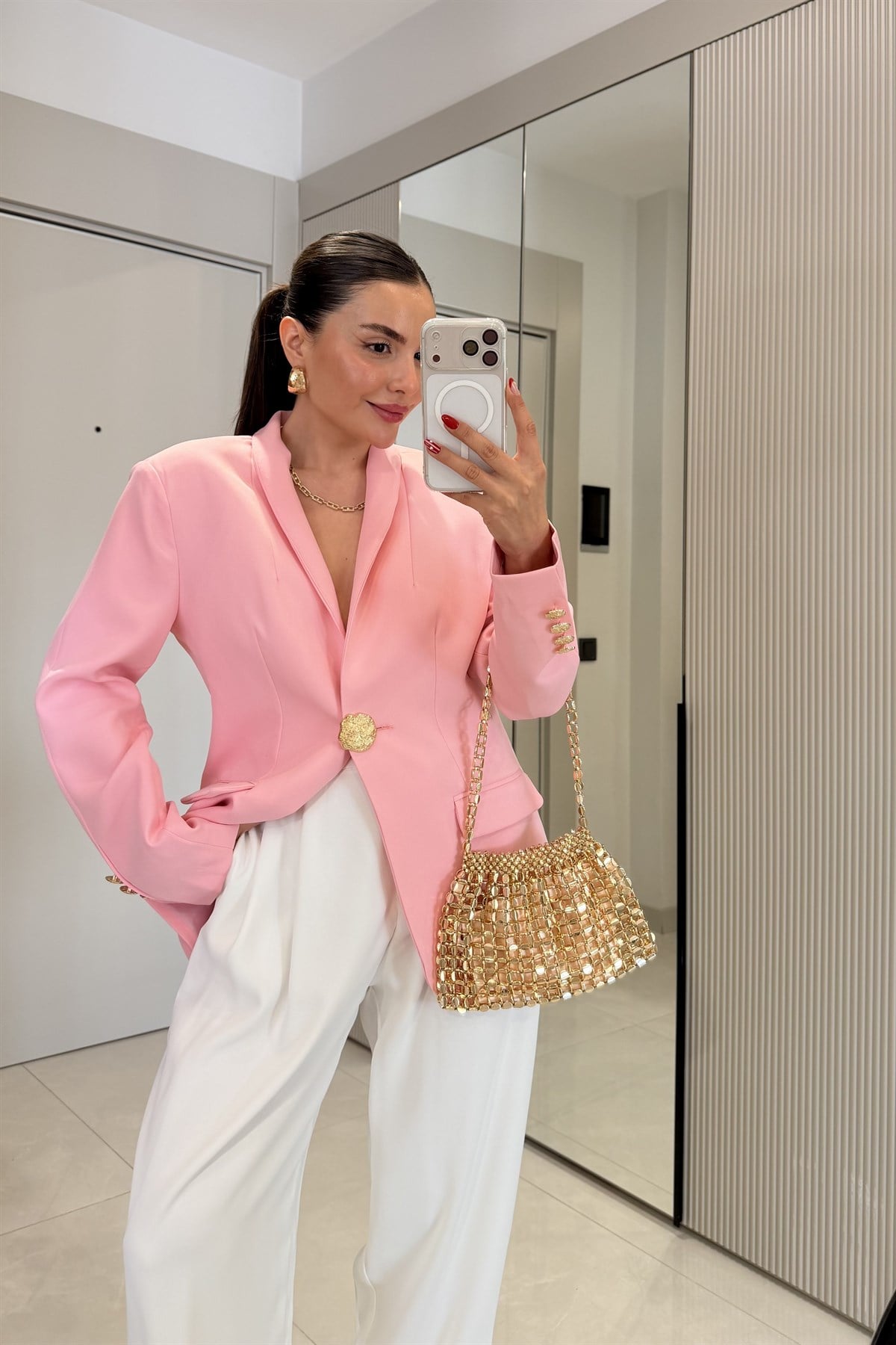Harward Pembe Gold Düğmeli Blazer Ceket