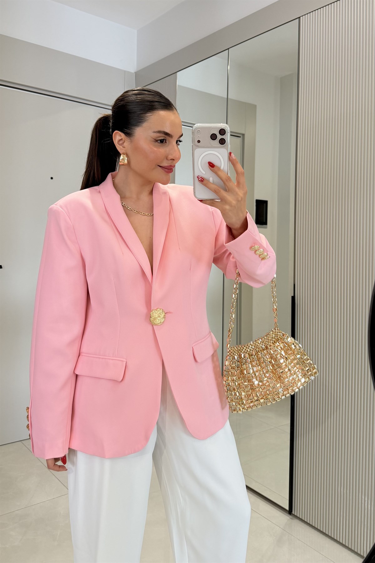 Harward Pembe Gold Düğmeli Blazer Ceket