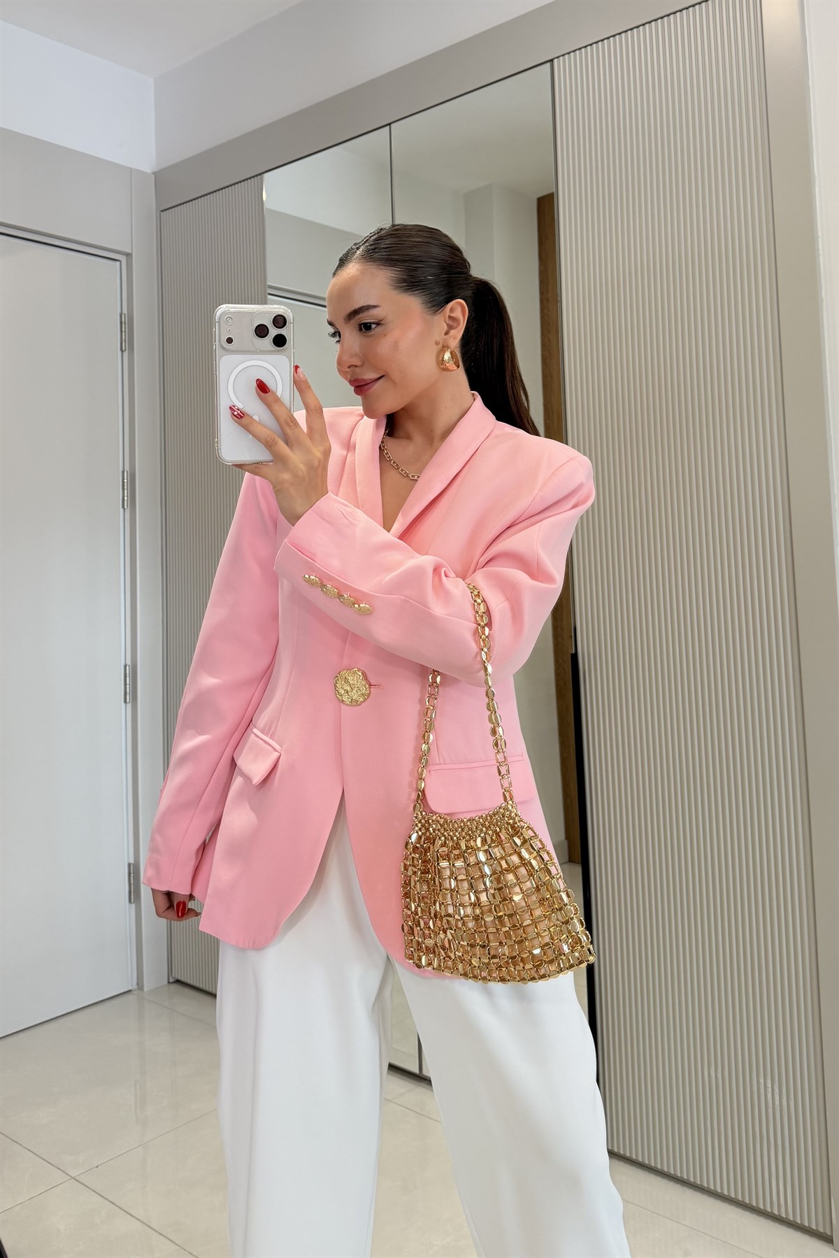 Harward Pembe Gold Düğmeli Blazer Ceket