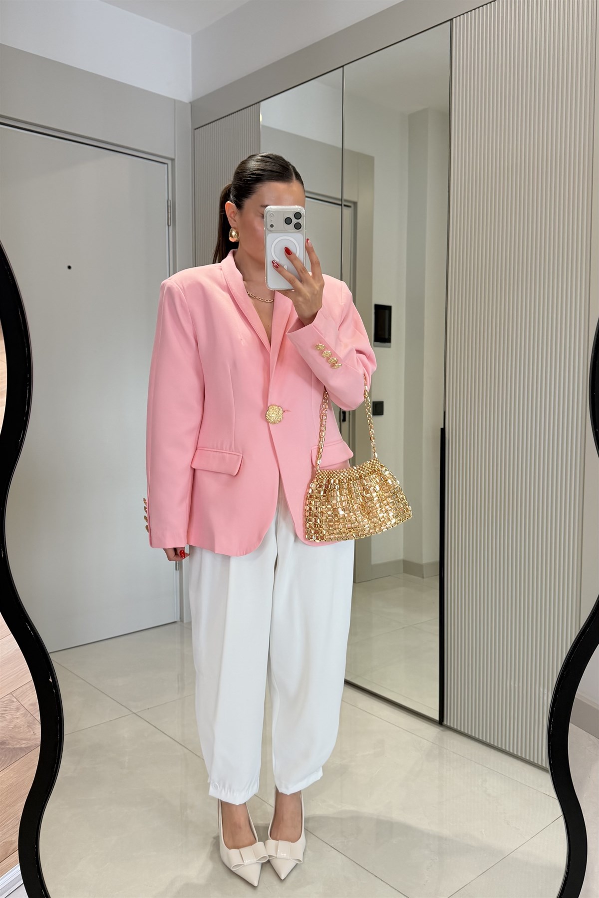 Harward Pembe Gold Düğmeli Blazer Ceket