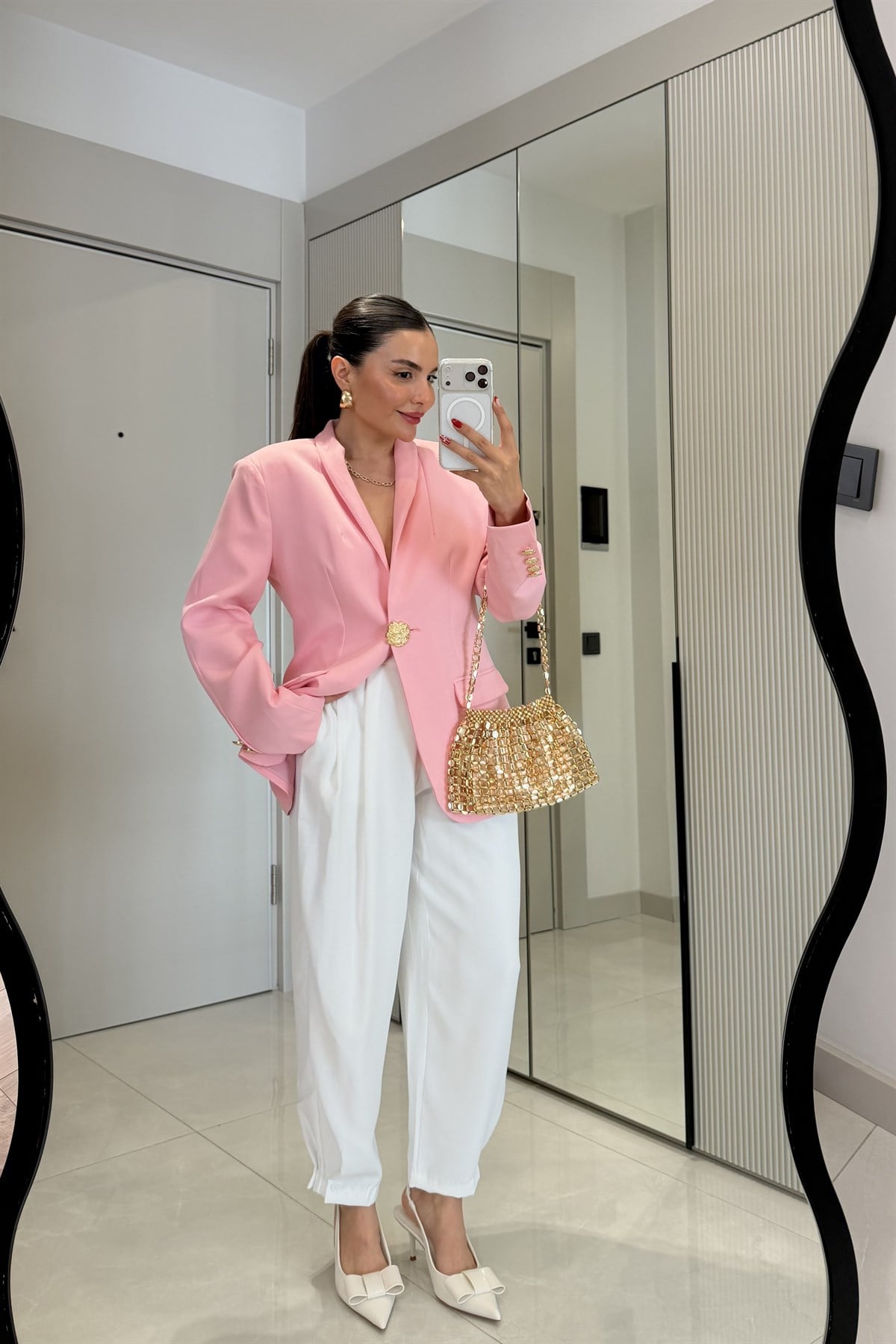 Harward Pembe Gold Düğmeli Blazer Ceket