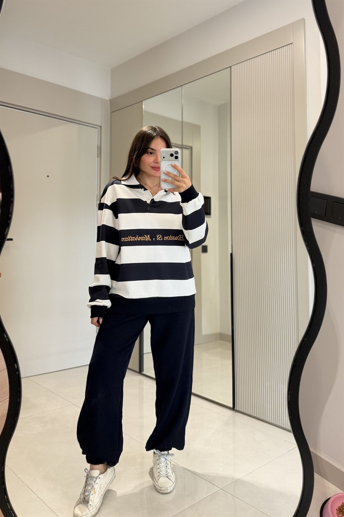 Hauston Lacivert Çizgili Sweatshirt Eşofman Takım