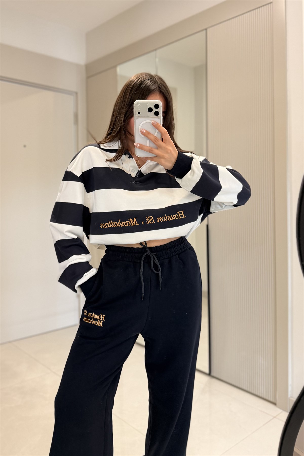 Hauston Lacivert Çizgili Sweatshirt Eşofman Takım