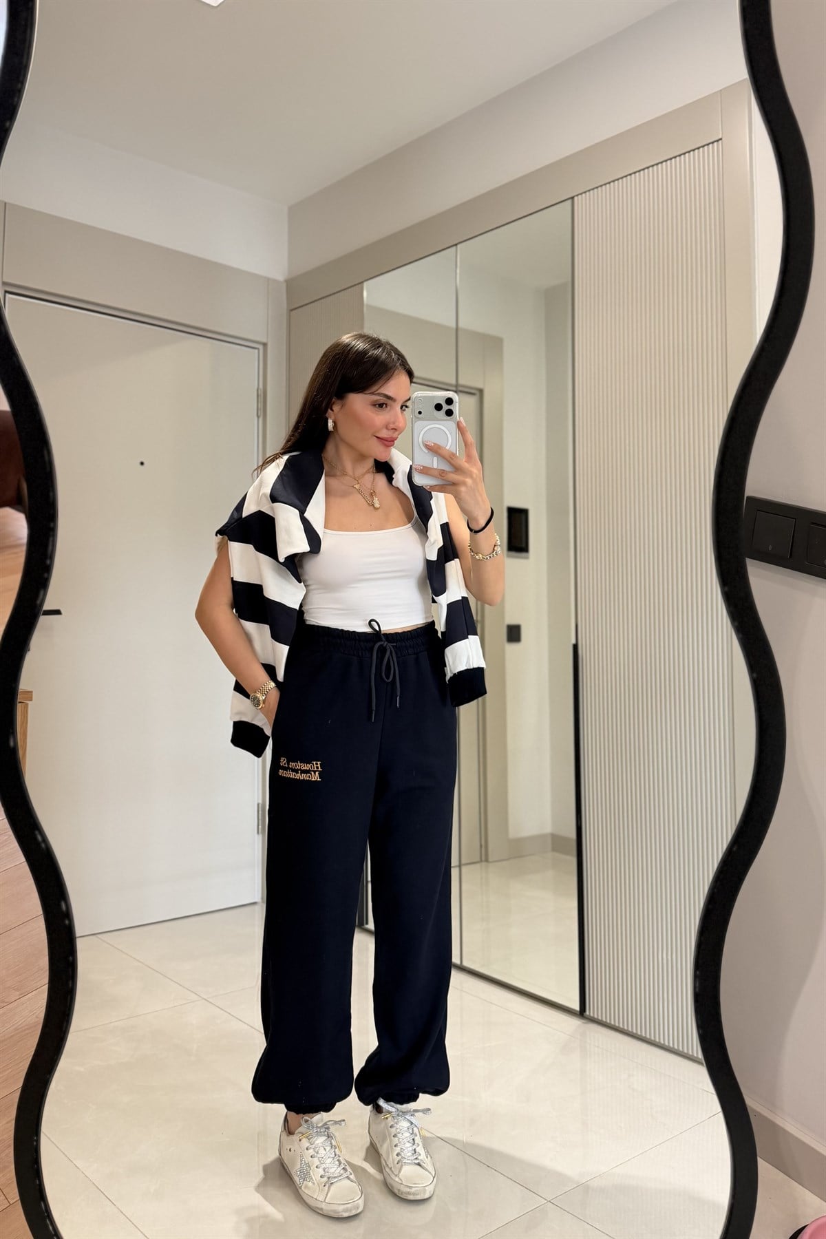 Hauston Lacivert Çizgili Sweatshirt Eşofman Takım