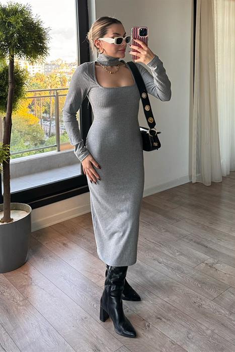 Hazel Kaşkorse Fitilli Elbise - Gri