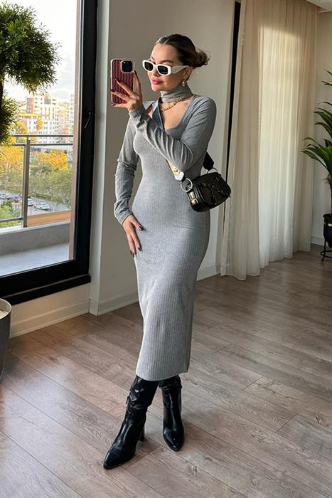 Hazel Kaşkorse Fitilli Elbise - Gri