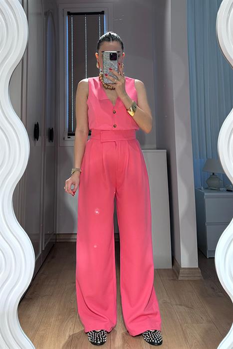 Heather Beli Cırtlı Palazzo Pantolon - Pembe