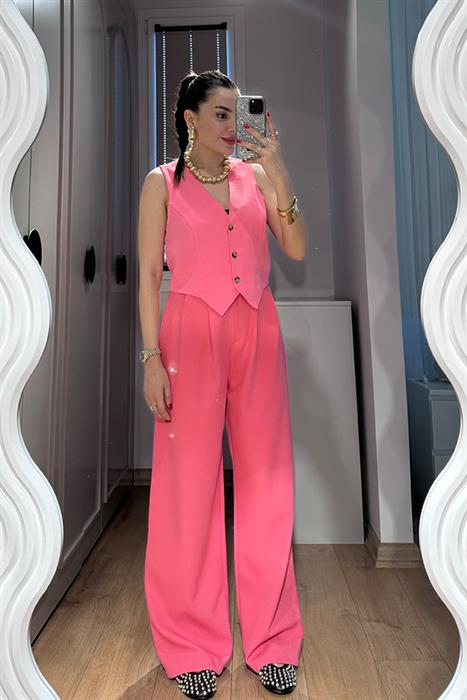 Heather Beli Cırtlı Palazzo Pantolon - Pembe