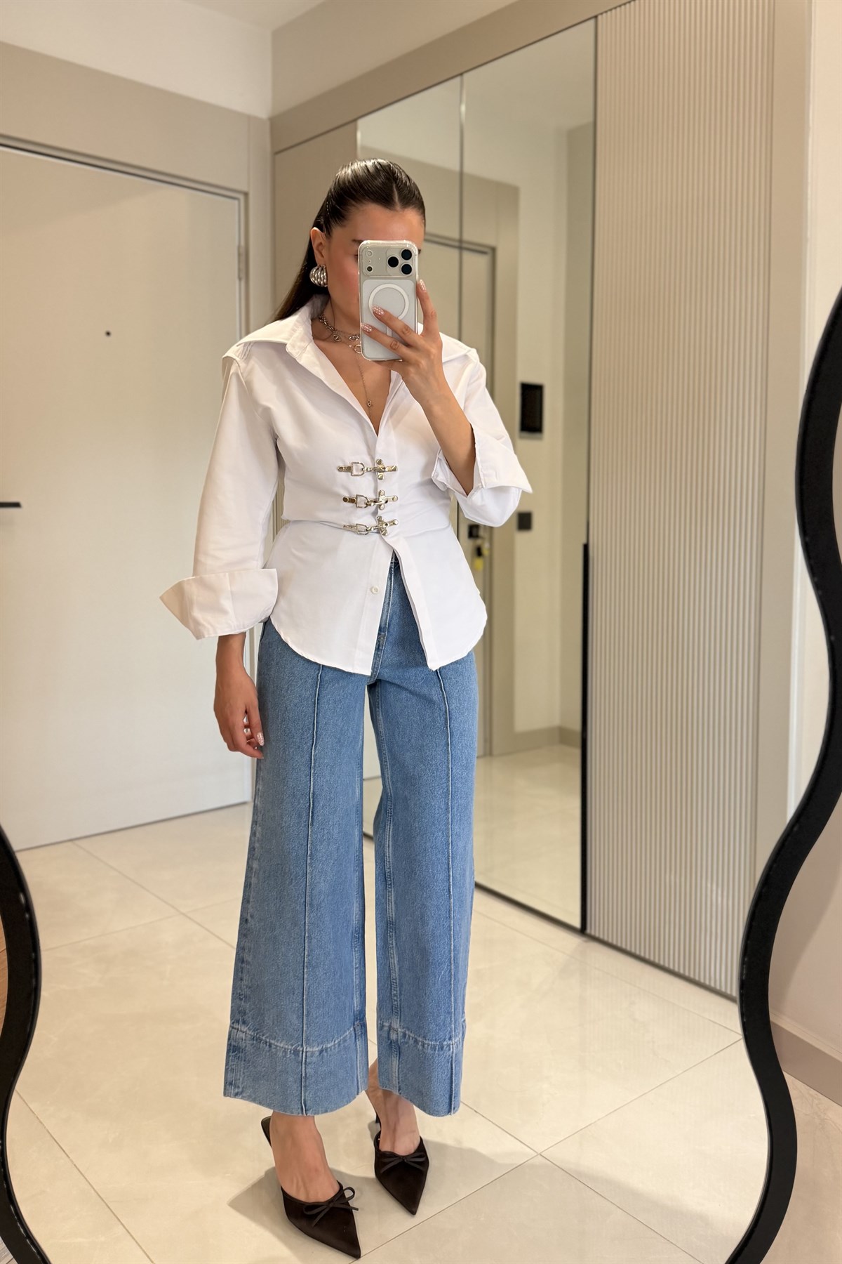 Helena Midblue Çımalı Kısa Paça Jean