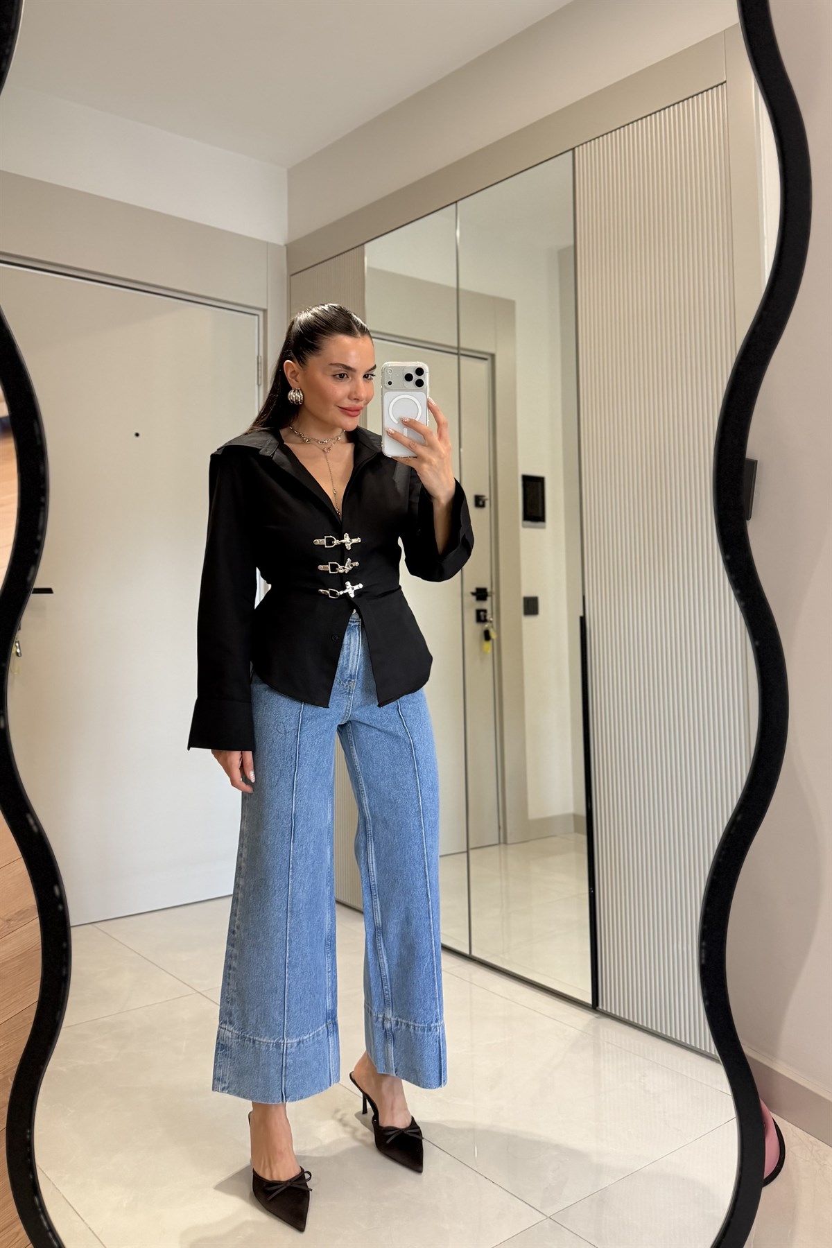 Helena Midblue Çımalı Kısa Paça Jean