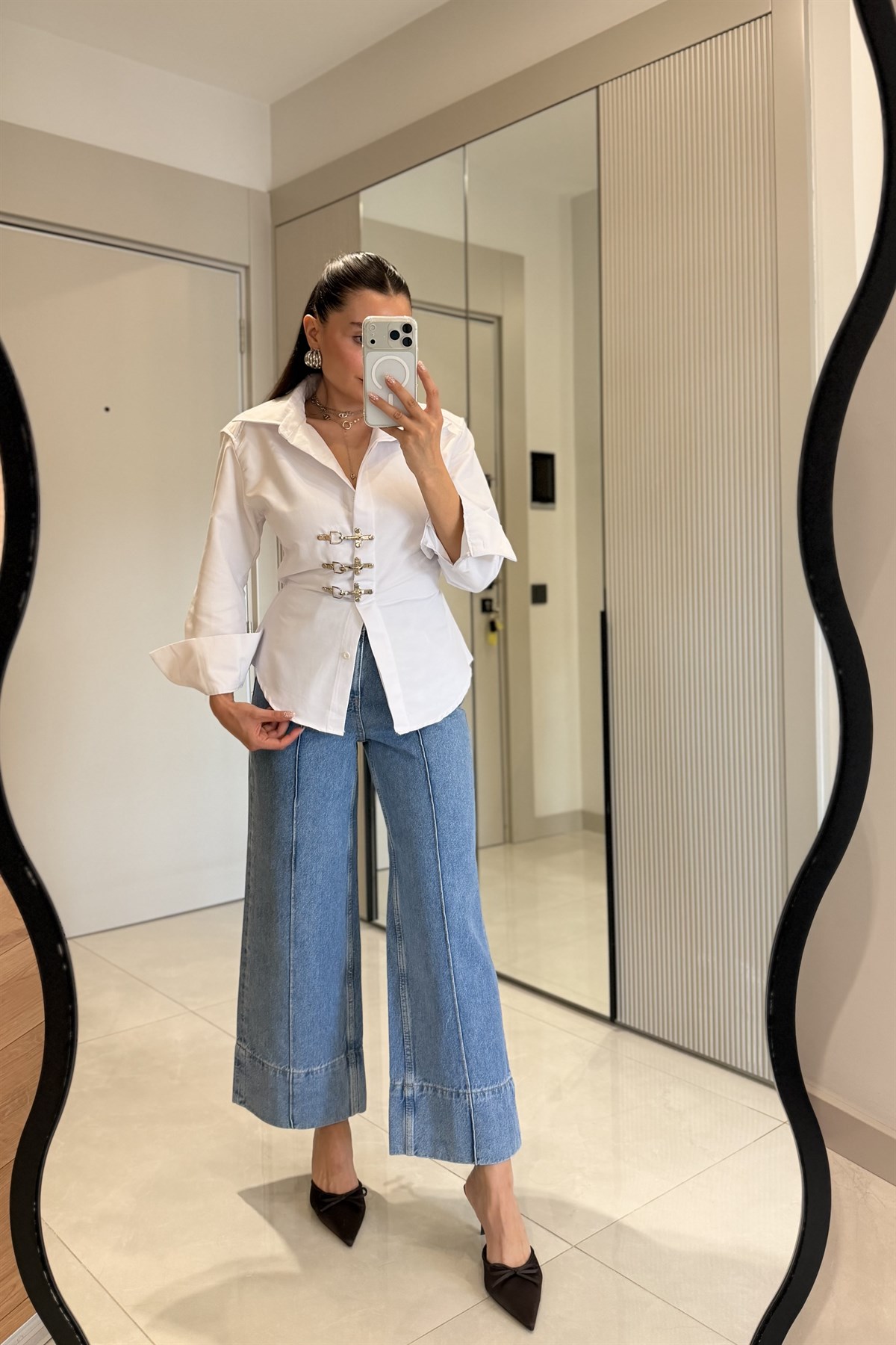 Helena Midblue Çımalı Kısa Paça Jean