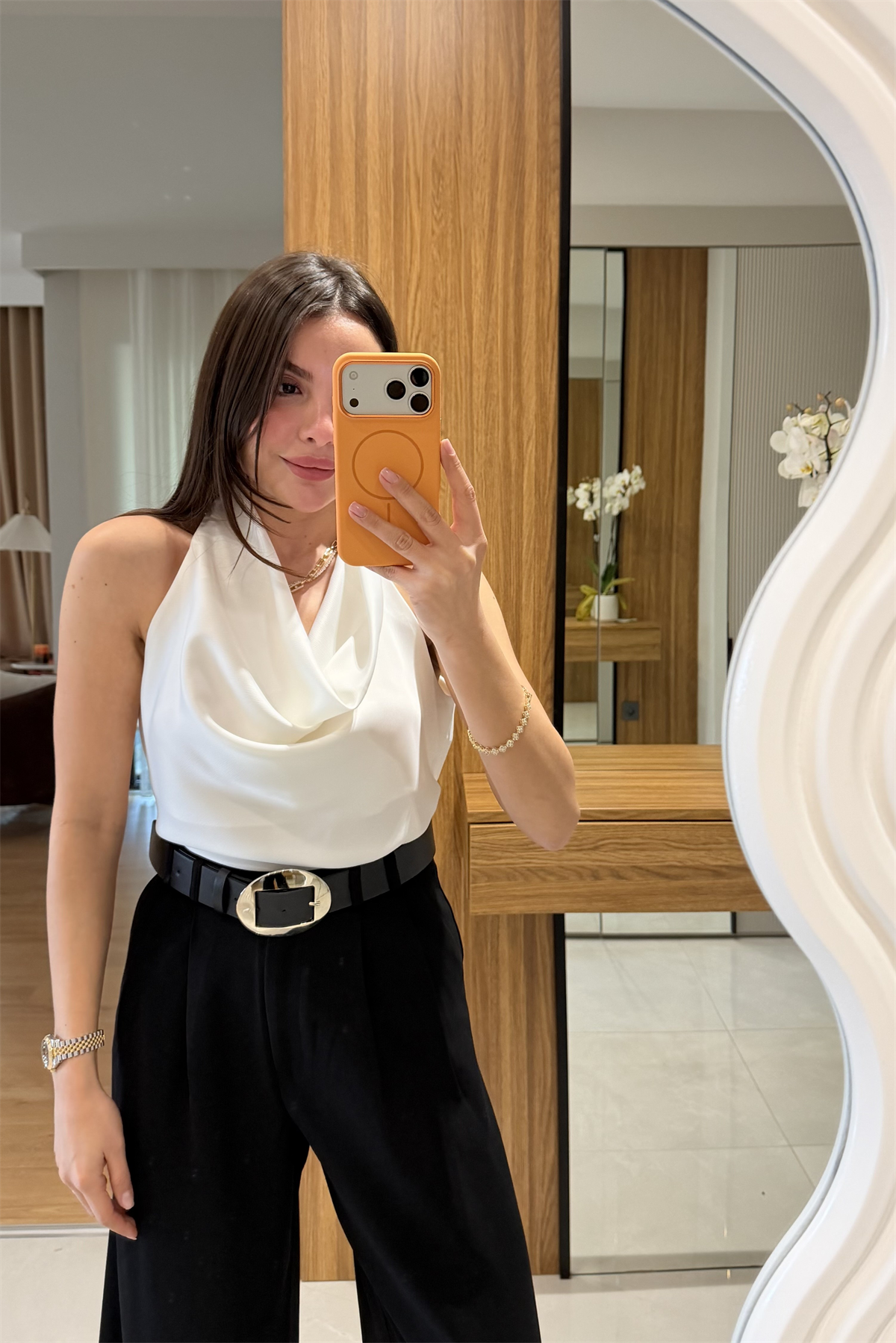 Helina Beyaz Degaje Saten Bluz