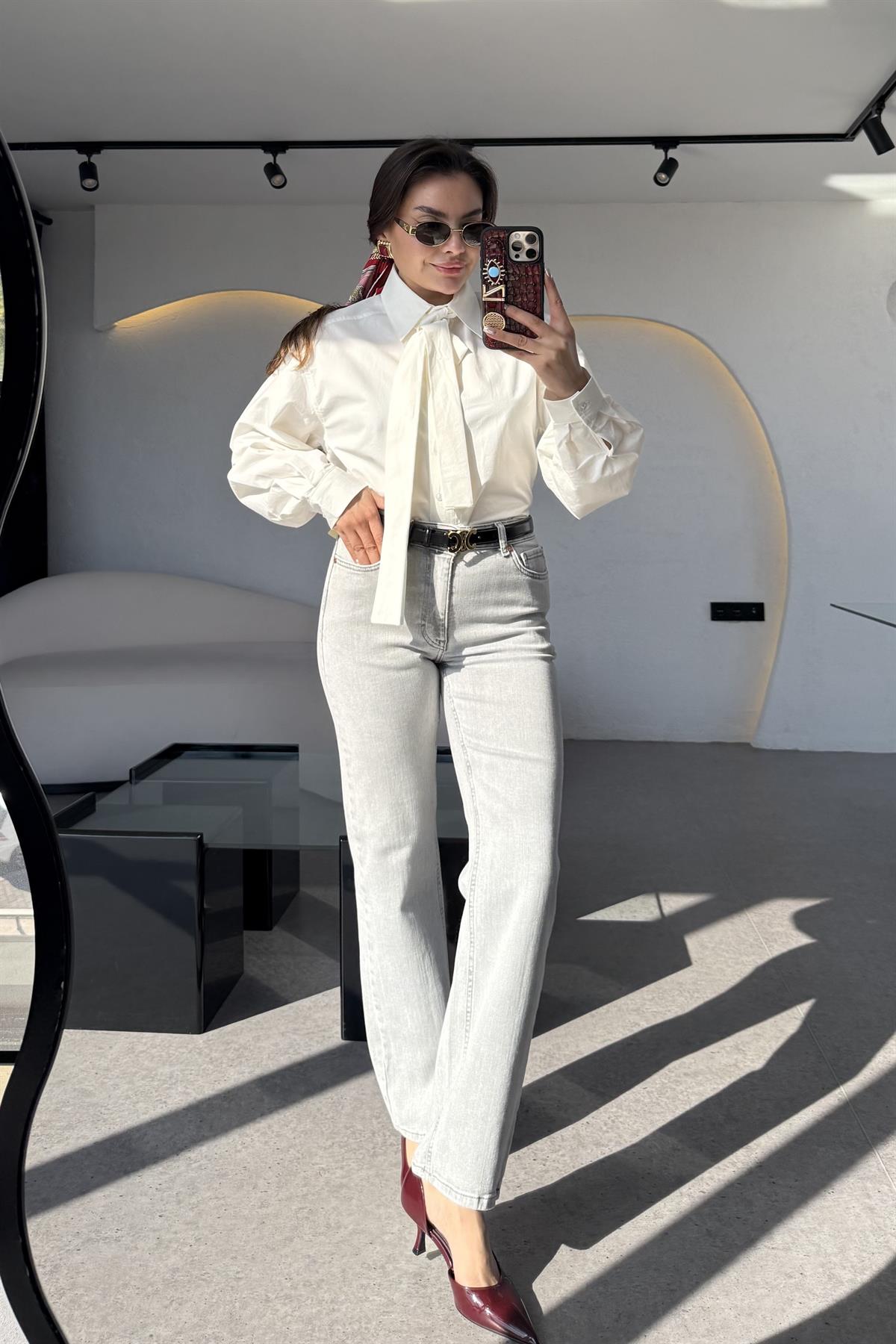 Henia Açık Gri Likralı Jean