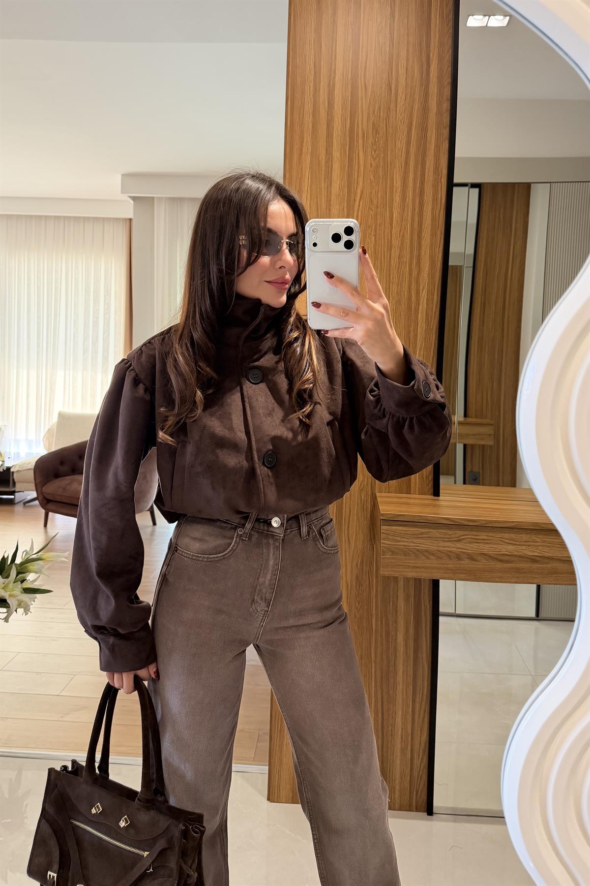 Hermes Kahve Kadife Bomber Ceket