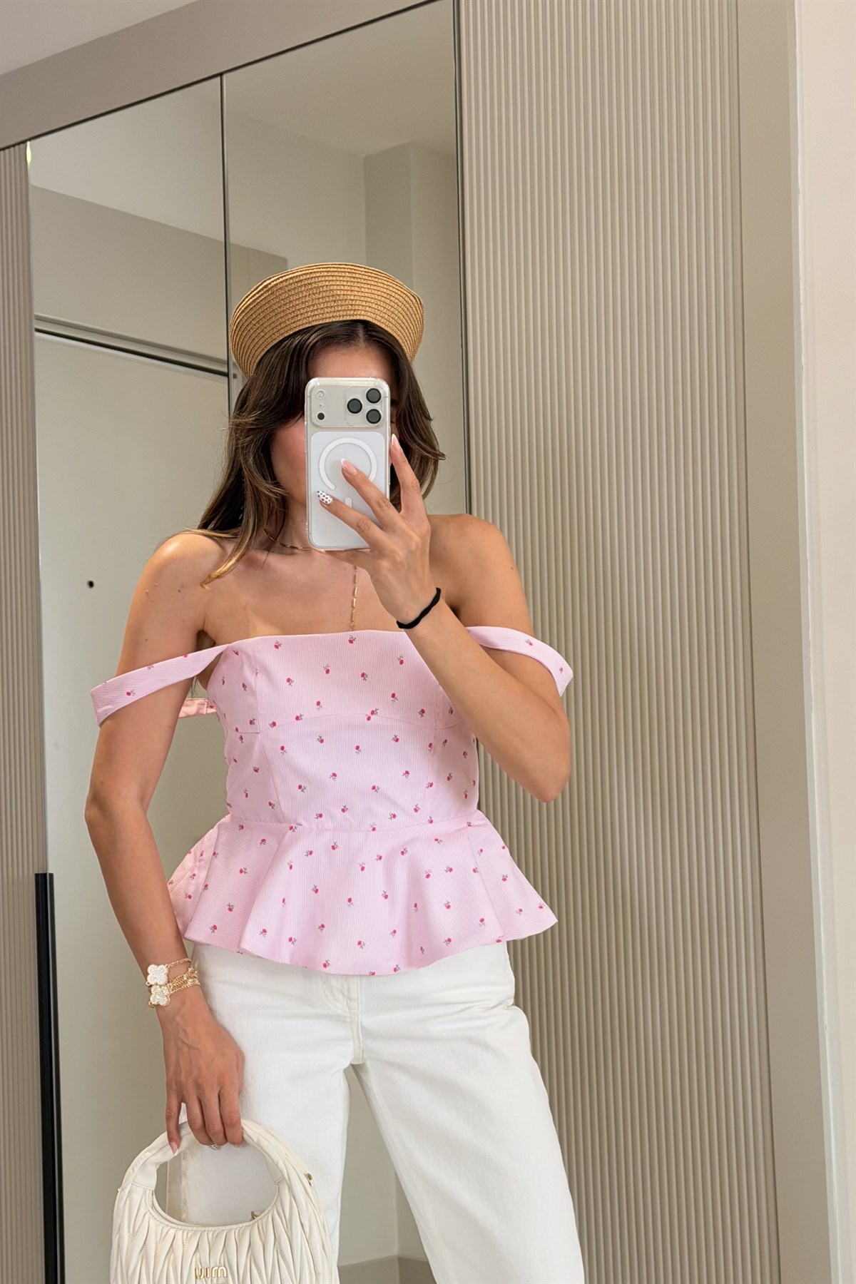 Hobbie Pembe Çiçekli Büstiyer