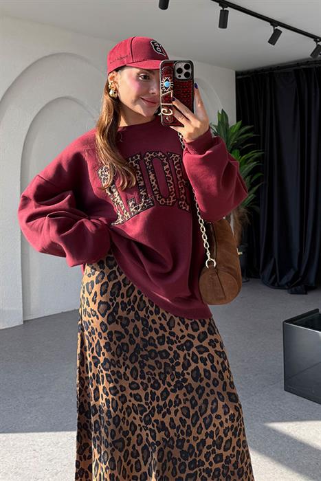 Hola Leopar Desen Bordo Sweat 