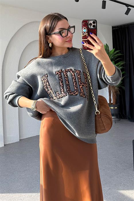 Hola Leopar Desen Füme Sweat 