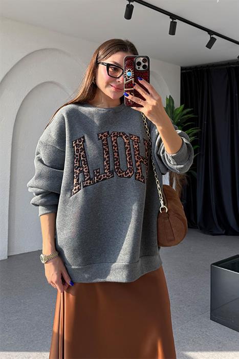 Hola Leopar Desen Füme Sweat 