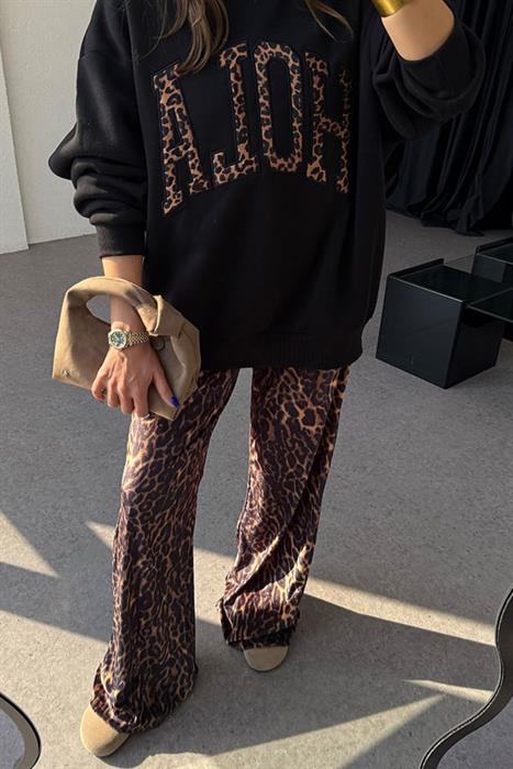 Hola Leopar Desen Siyah Sweat