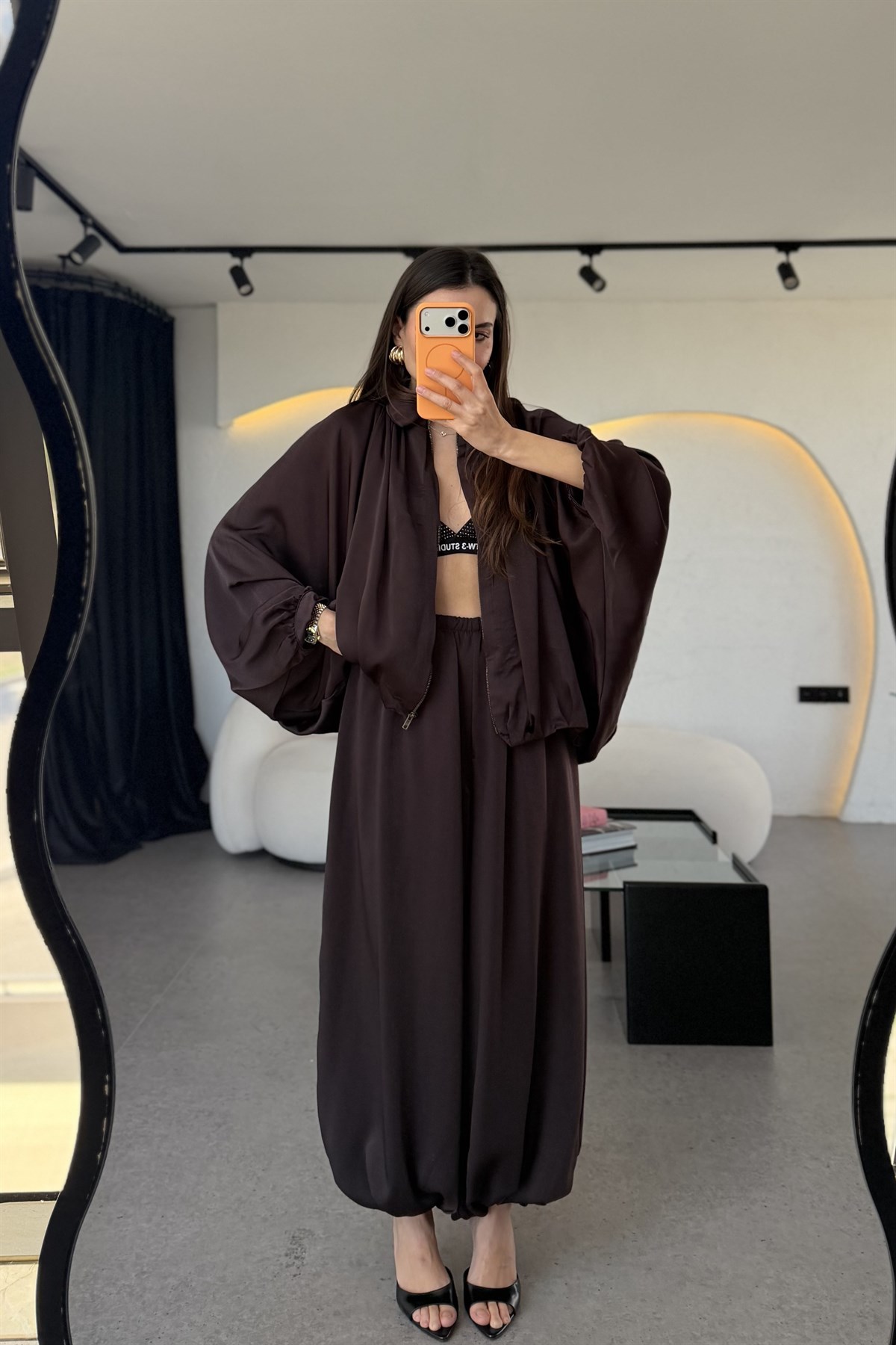 Holana Kahve Bomber Saten Takım