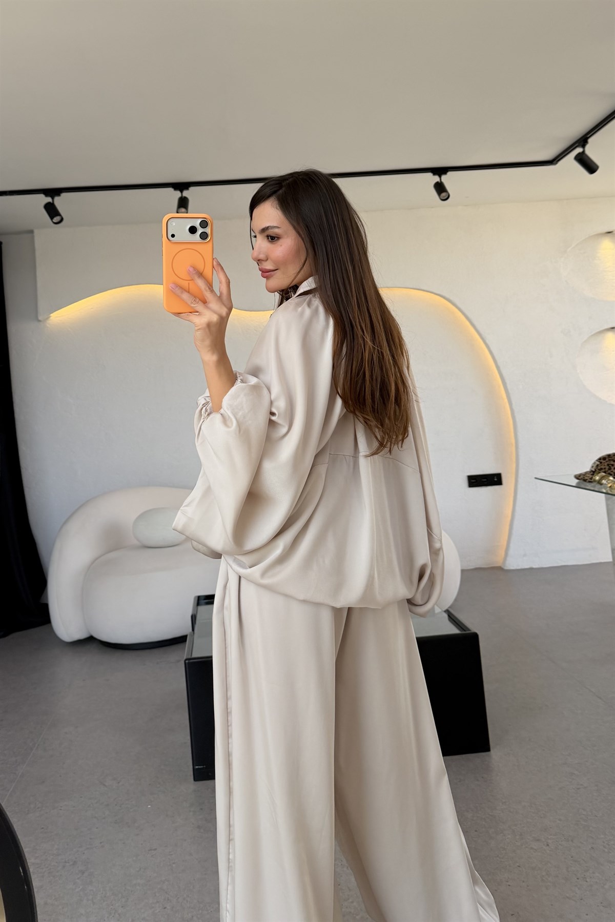 Holana Krem Bomber Saten Takım