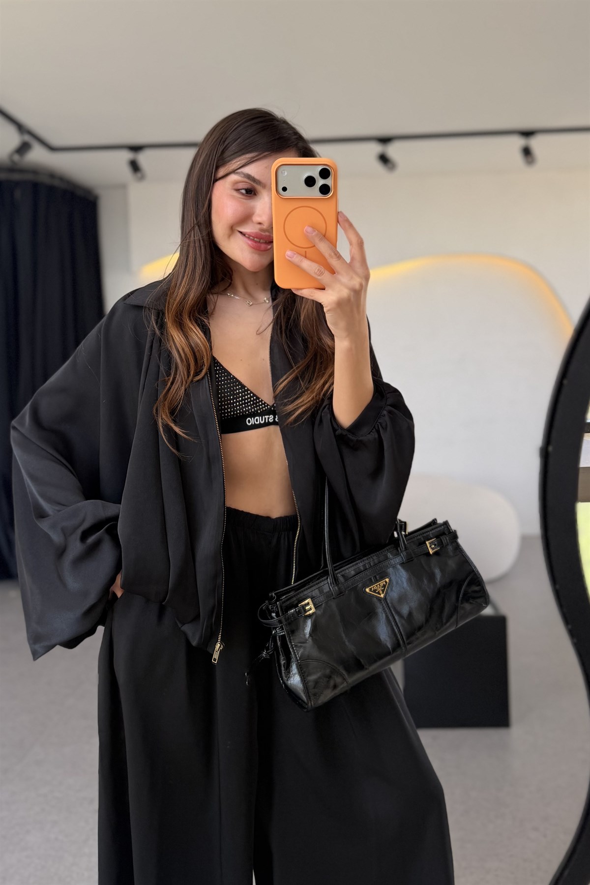 Holana Siyah Bomber Saten Takım