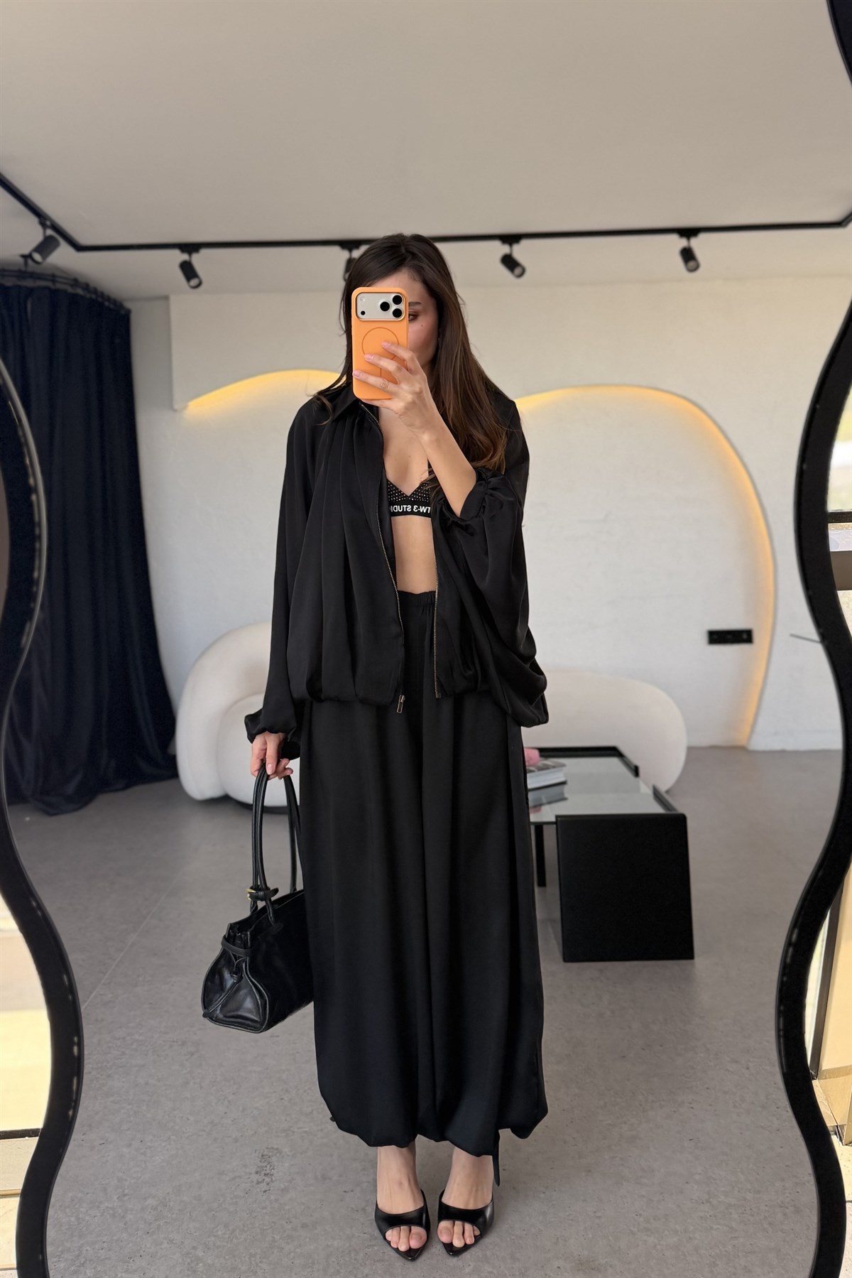 Holana Siyah Bomber Saten Takım