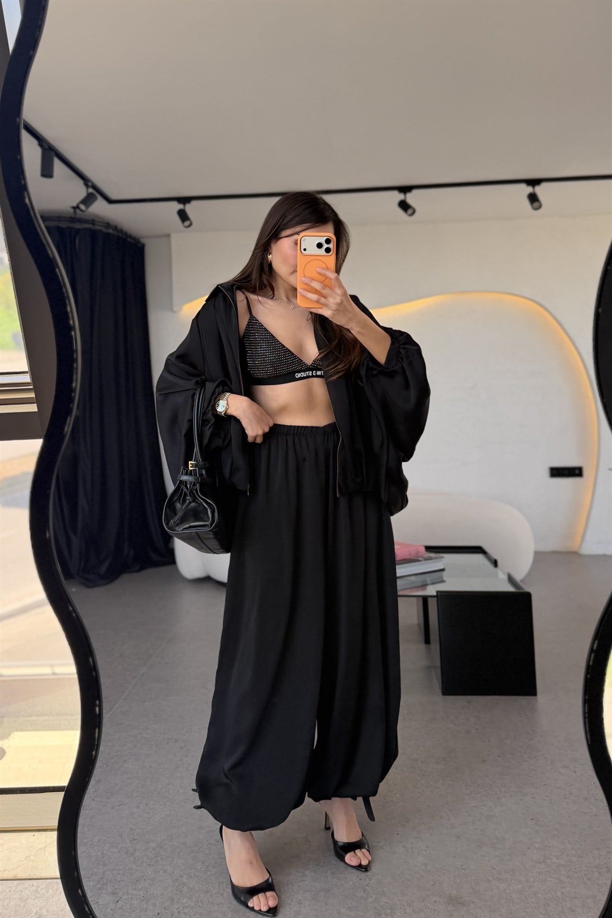 Holana Siyah Bomber Saten Takım