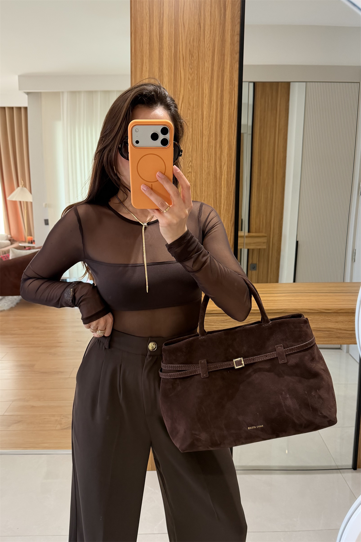 Holiday Kahve Tül Bodysuit