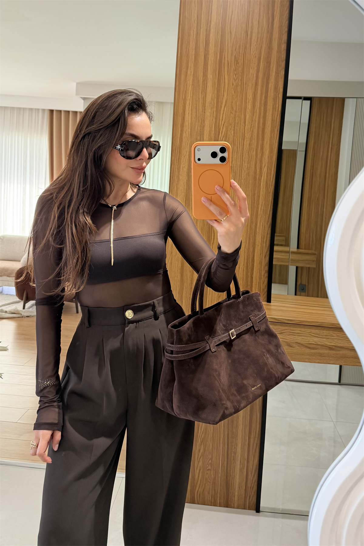 Holiday Kahve Tül Bodysuit